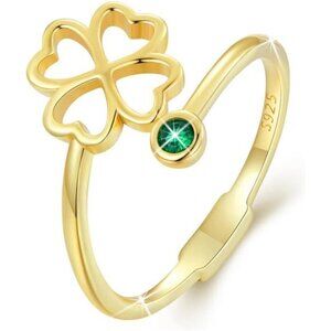 Adjustable Gold Clover Ring 925 Sterling Comes with Good Luck Irish